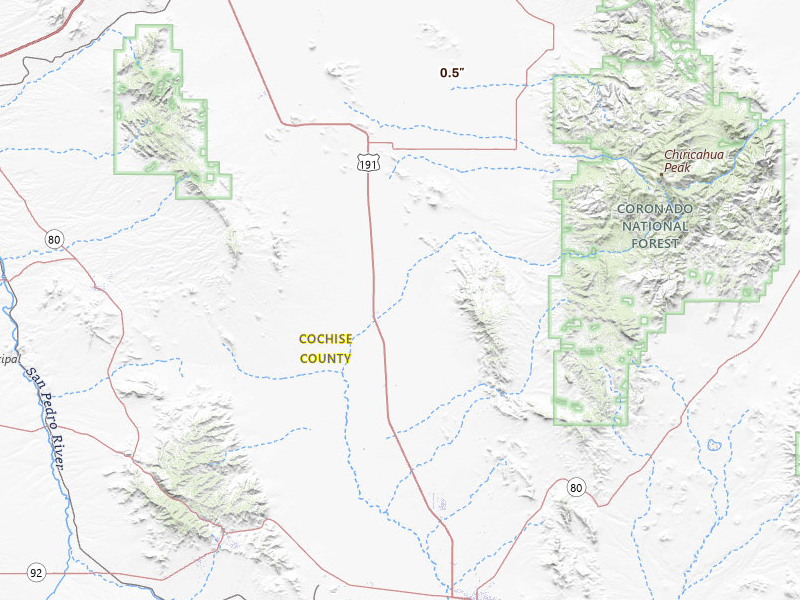 Radar-estimated hail-size map of the storm over Elfrida, AZ on Jul 22, 2026