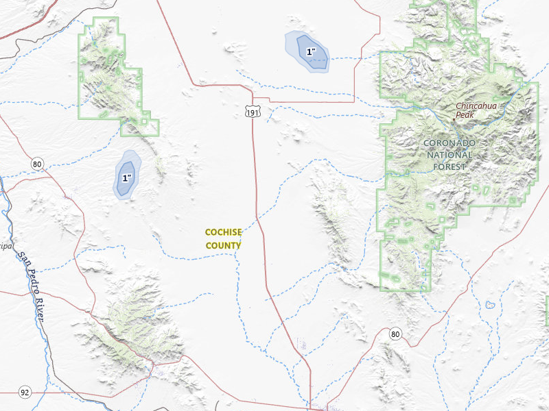 NEXRAD radar-signature map of the hail storm over Elfrida, AZ on Jul 22, 2026
