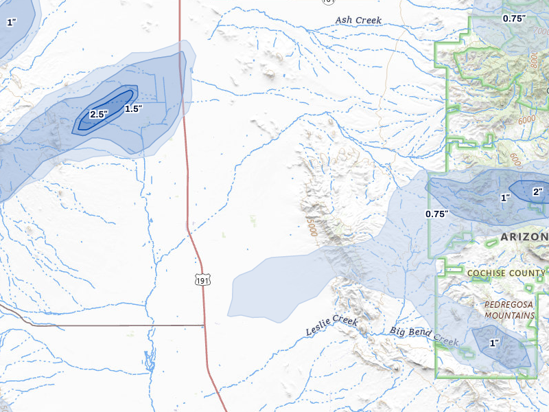 NEXRAD radar-signature map of the hail storm over Elfrida, AZ on Aug 5, 2026