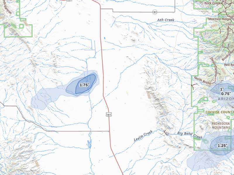 NEXRAD radar-signature map of the hail storm over Elfrida, AZ on Aug 19, 2026