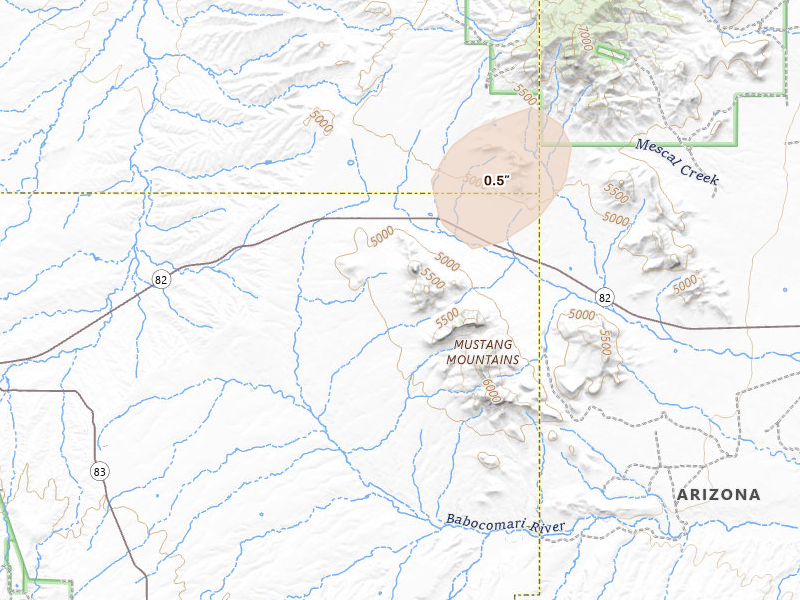 Radar-estimated hail-size map of the storm over Elgin, AZ on Jun 24, 2026