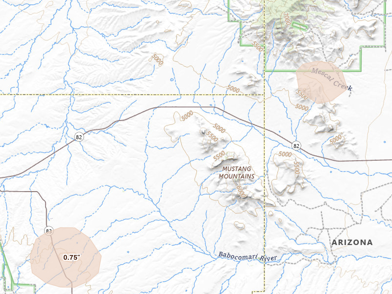 Radar-estimated hail-size map of the storm over Elgin, AZ on Jul 12, 2026