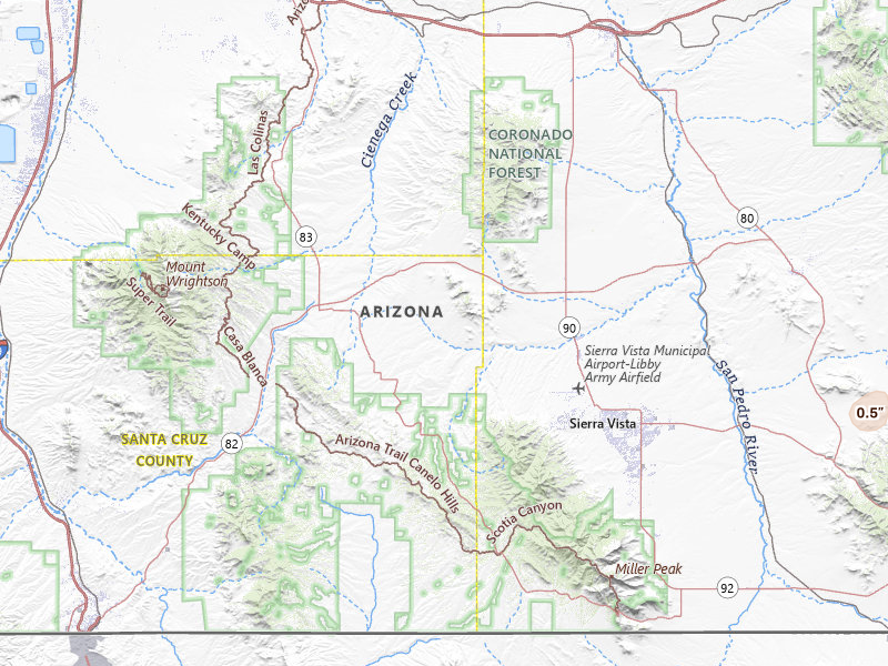Radar-estimated hail-size map of the storm over Elgin, AZ on Jul 24, 2026