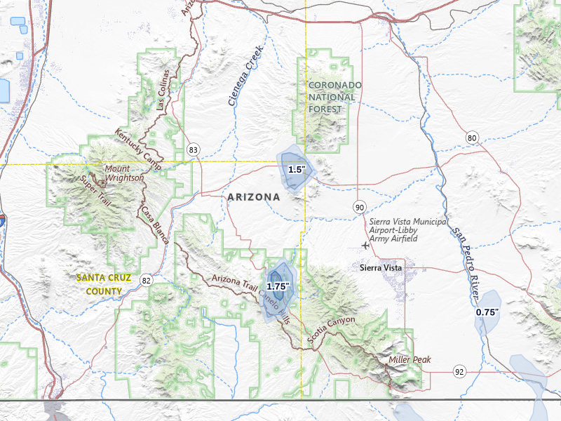 NEXRAD radar-signature map of the hail storm over Elgin, AZ on Aug 11, 2026