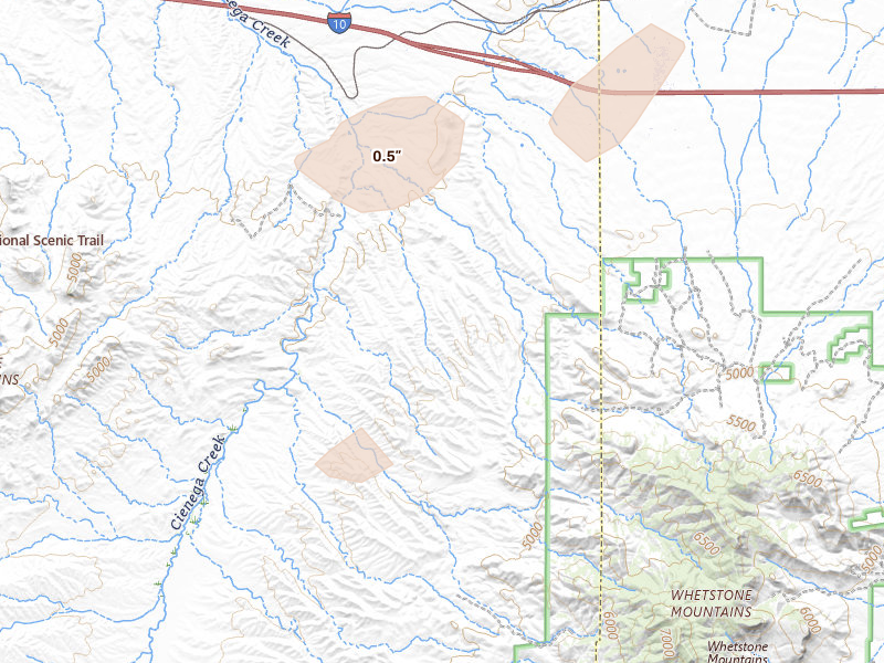 Radar-estimated hail-size map of the storm over Elgin, AZ on Aug 21, 2026