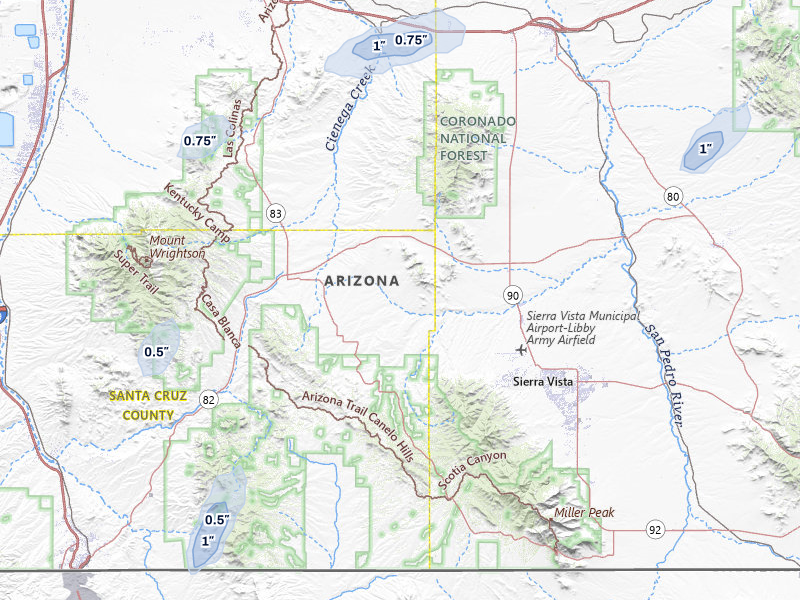 NEXRAD radar-signature map of the hail storm over Elgin, AZ on Aug 21, 2026