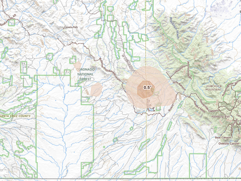 Radar-estimated hail-size map of the storm over Elgin, AZ
