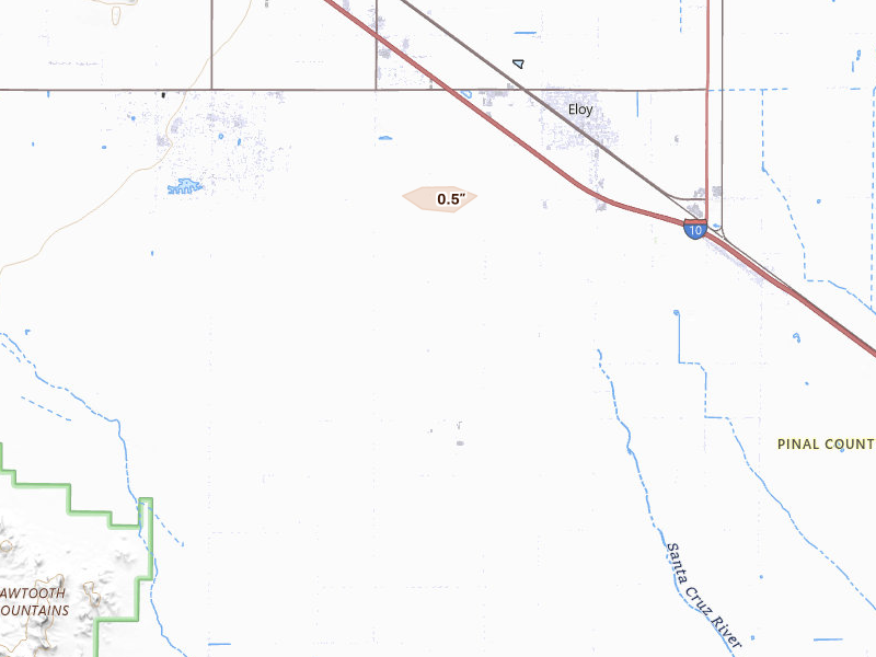 Radar-estimated hail-size map of the storm over Eloy, AZ on Mar 30, 2026