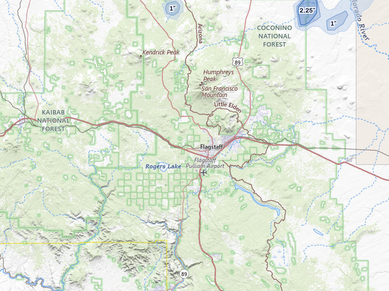 NEXRAD radar-signature map of the hail storm over Flagstaff, AZ on Jul 29, 2026
