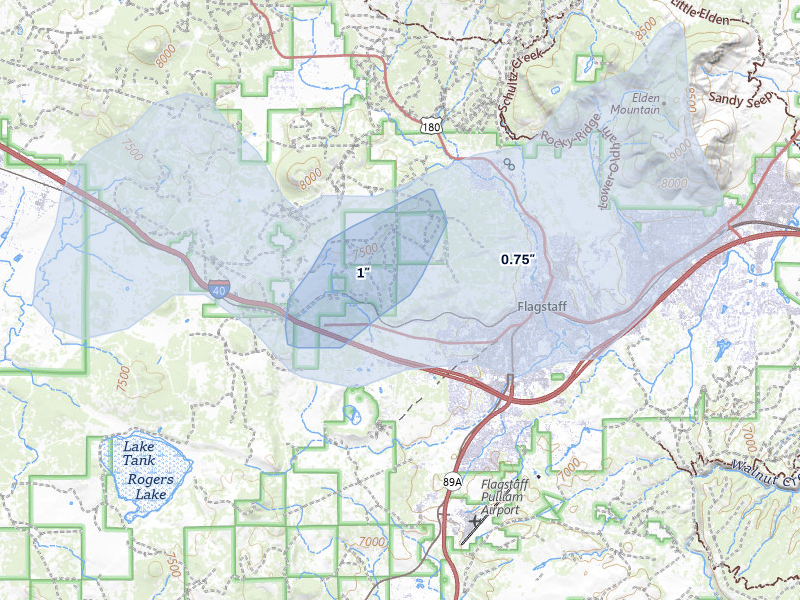 NEXRAD radar-signature map of the hail storm over Flagstaff, AZ on Aug 11, 2026