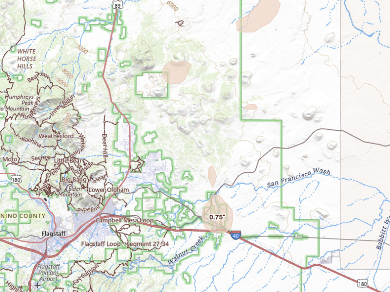 Radar-estimated hail-size map of the storm over Flagstaff, AZ