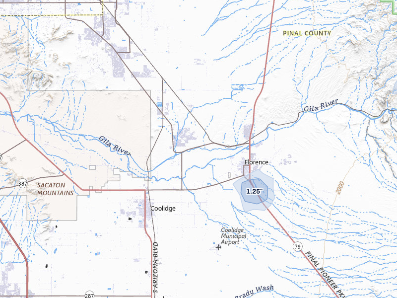 NEXRAD radar-signature map of the hail over Florence, AZ