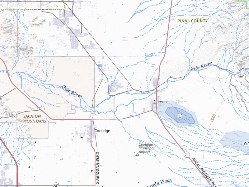 NEXRAD radar-signature map of the hail over Florence, AZ