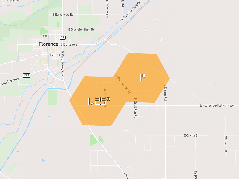 Hail map of Florence, AZ on Jul 13, 2026, hail up to 1.25"