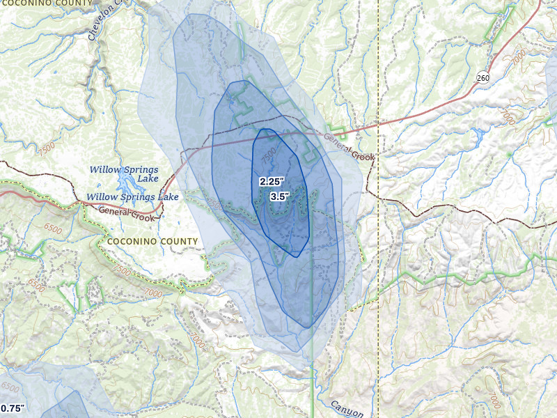 NEXRAD radar-signature map of the hail storm over Forest Lakes, AZ on Aug 8, 2026