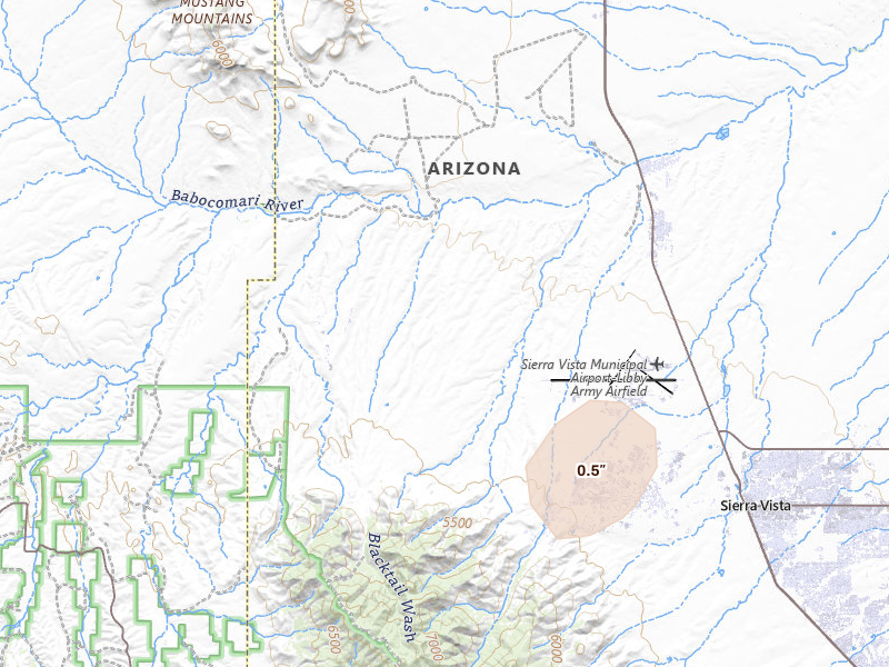 Radar-estimated hail-size map of the storm over Fort Huachuca, AZ