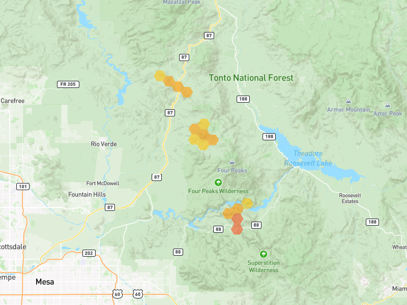 Hail map of Fort McDowell, AZ on Jul 12, 2026, hail up to 1.75"