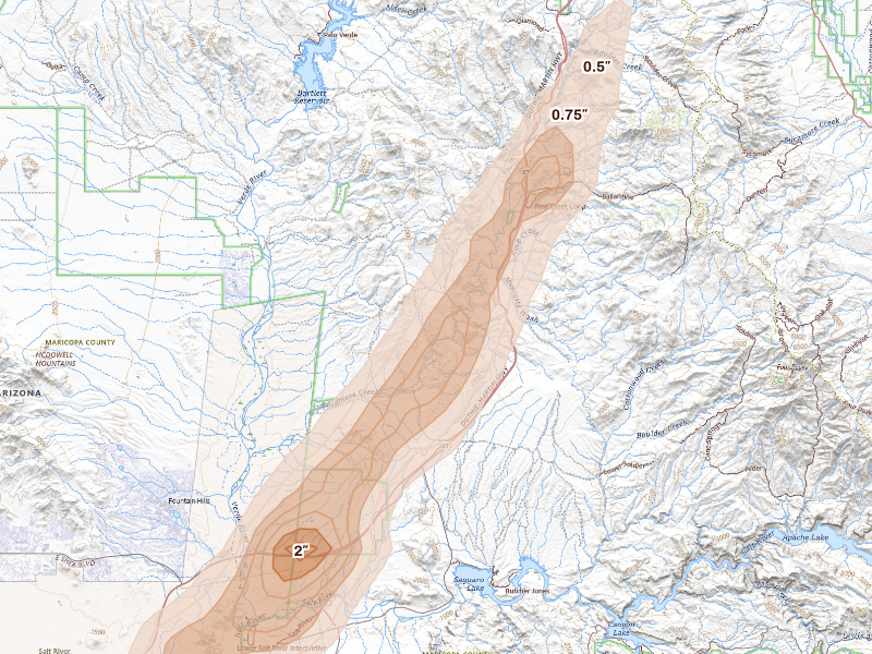 Radar-estimated hail-size map of the storm over Fort Mcdowell, AZ