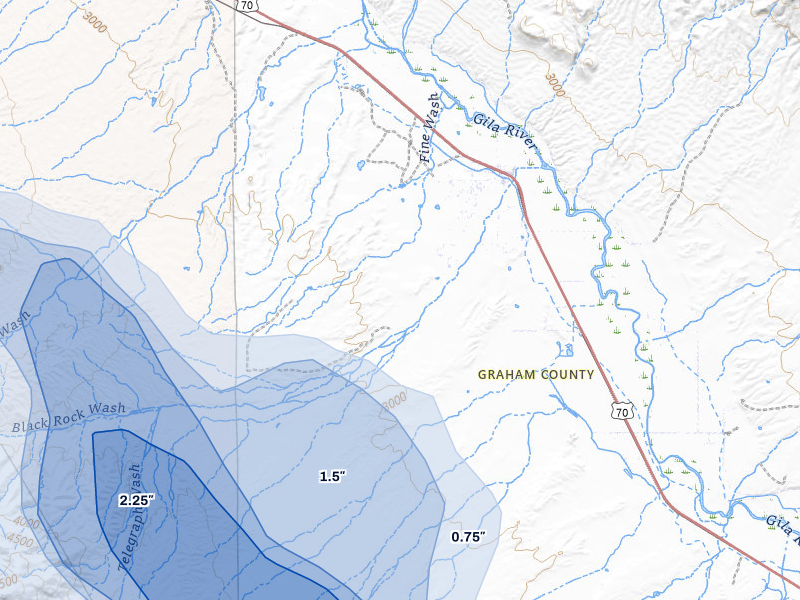 NEXRAD radar-signature map of the hail storm over Fort Thomas, AZ on Aug 10, 2026