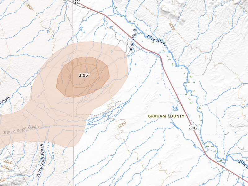 Radar-estimated hail-size map of the storm over Fort Thomas, AZ