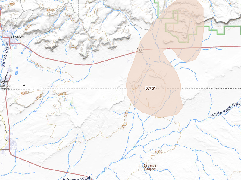 Radar-estimated hail-size map of the storm over Fredonia, AZ on Jul 29, 2026