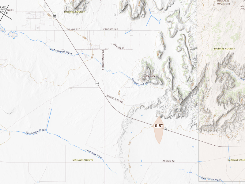 Radar-estimated hail-size map of the storm over Fredonia, AZ