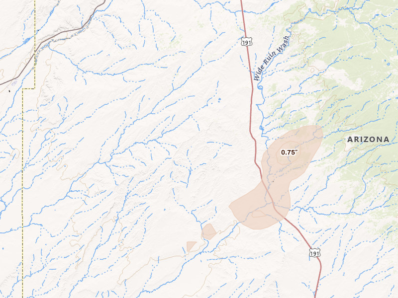 Radar-estimated hail-size map of the storm over Ganado, AZ on Jun 26, 2026