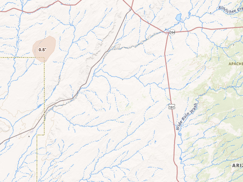 Radar-estimated hail-size map of the storm over Ganado, AZ on Sep 15, 2026