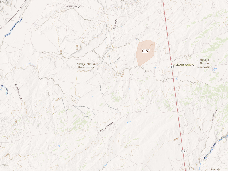 Radar-estimated hail-size map of the storm over Ganado, AZ