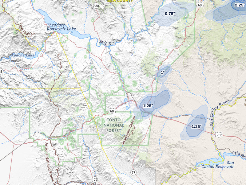 NEXRAD radar-signature map of the hail storm over Globe, AZ on Jul 11, 2026