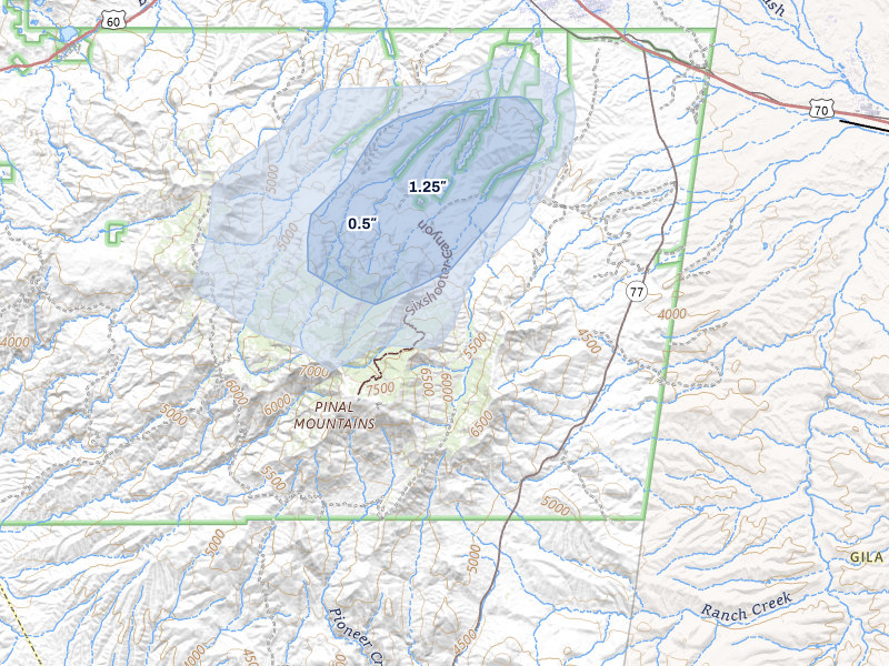 NEXRAD radar-signature map of the hail storm over Globe, AZ on Aug 26, 2026
