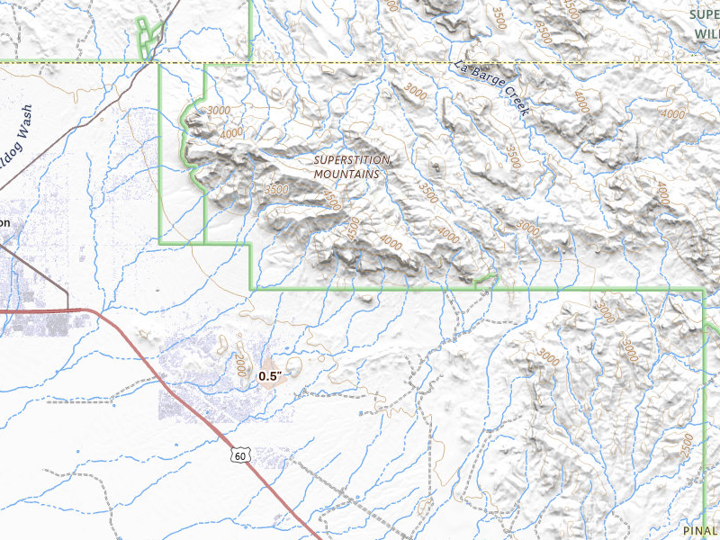Radar-estimated hail-size map of the storm over Gold Canyon, AZ on Aug 30, 2026
