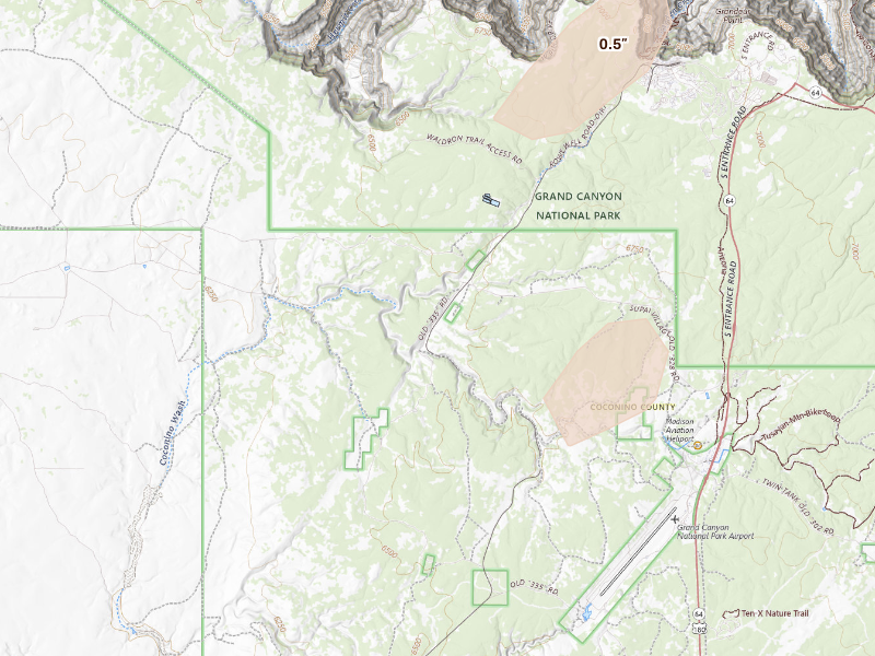 Radar-estimated hail-size map of the storm over Grand Canyon, AZ