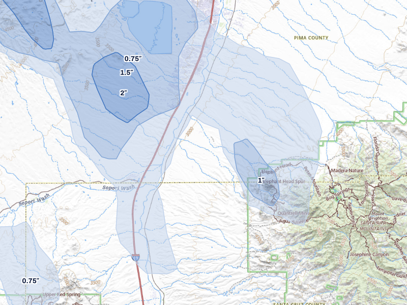 NEXRAD radar-signature map of the hail storm over Green Valley, AZ on Aug 5, 2026