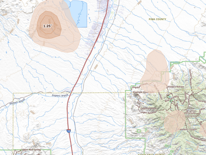 Radar-estimated hail-size map of the storm over Green Valley, AZ