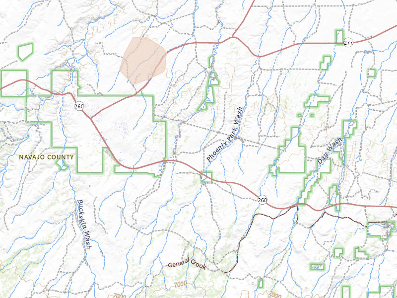 Radar-estimated hail-size map of the storm over Heber, AZ on Jul 20, 2026