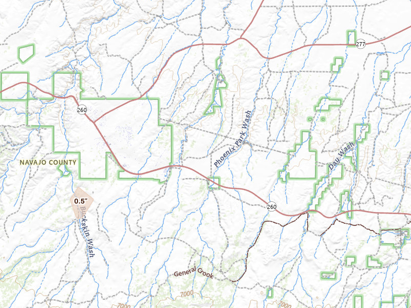 Radar-estimated hail-size map of the storm over Heber, AZ on Aug 2, 2026