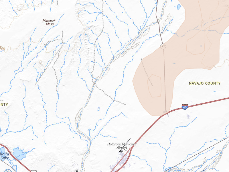 Radar-estimated hail-size map of the storm over Holbrook, AZ on Jul 19, 2026