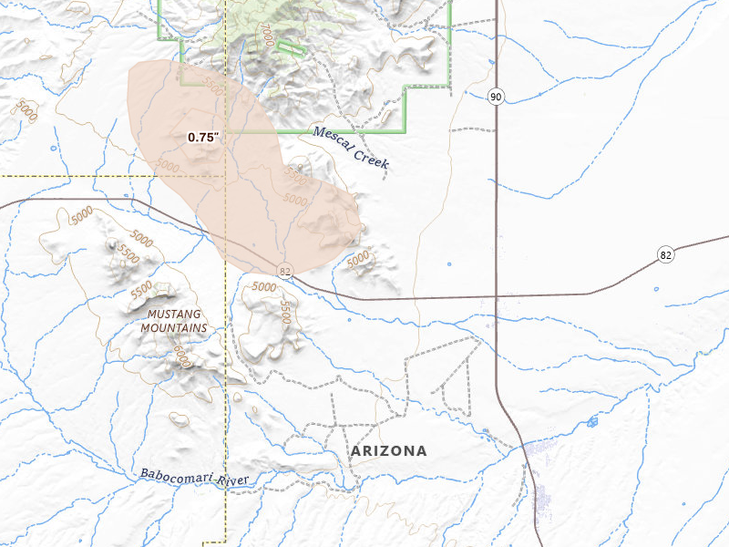 Radar-estimated hail-size map of the storm over Huachuca City, AZ on Jun 17, 2026