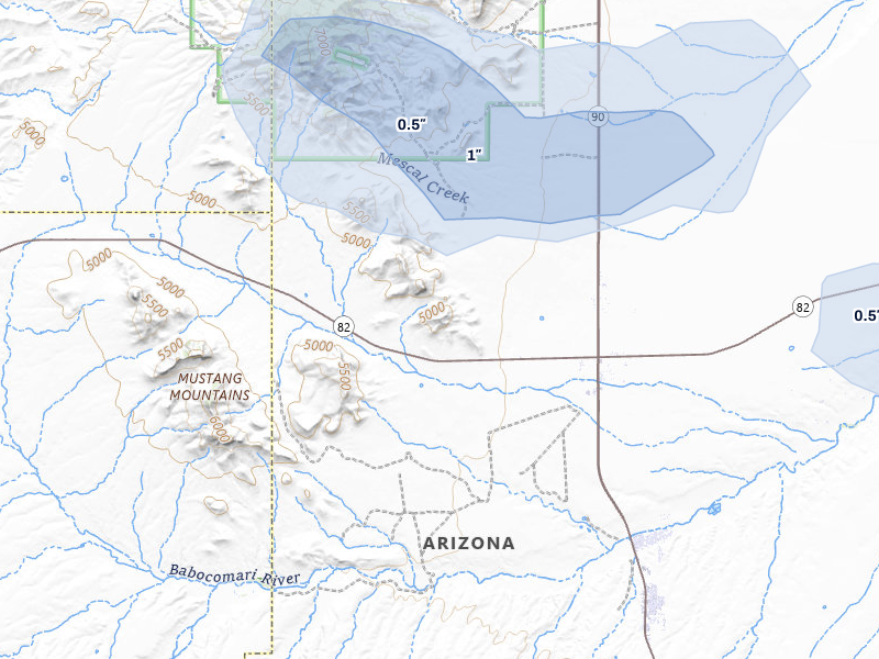 NEXRAD radar-signature map of the hail storm over Huachuca City, AZ on Jul 11, 2026