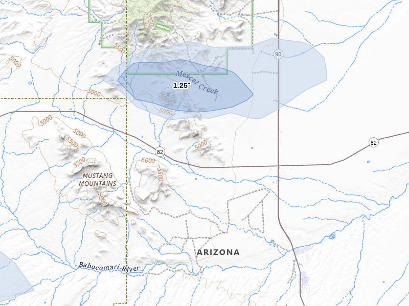 NEXRAD radar-signature map of the hail storm over Huachuca City, AZ on Jul 12, 2026