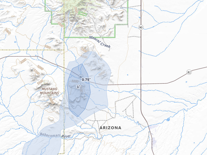 NEXRAD radar-signature map of the hail storm over Huachuca City, AZ on Jul 24, 2026