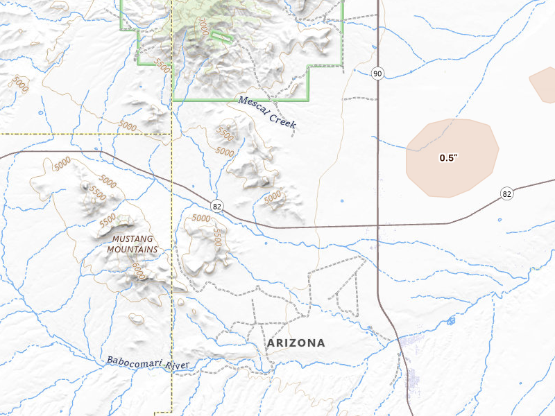 Radar-estimated hail-size map of the storm over Huachuca City, AZ on Jul 25, 2026