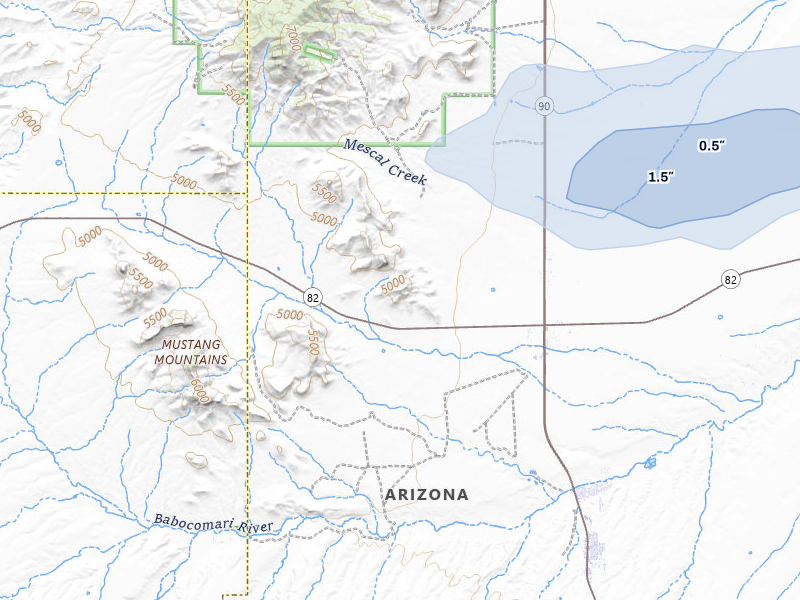 NEXRAD radar-signature map of the hail storm over Huachuca City, AZ on Jul 25, 2026