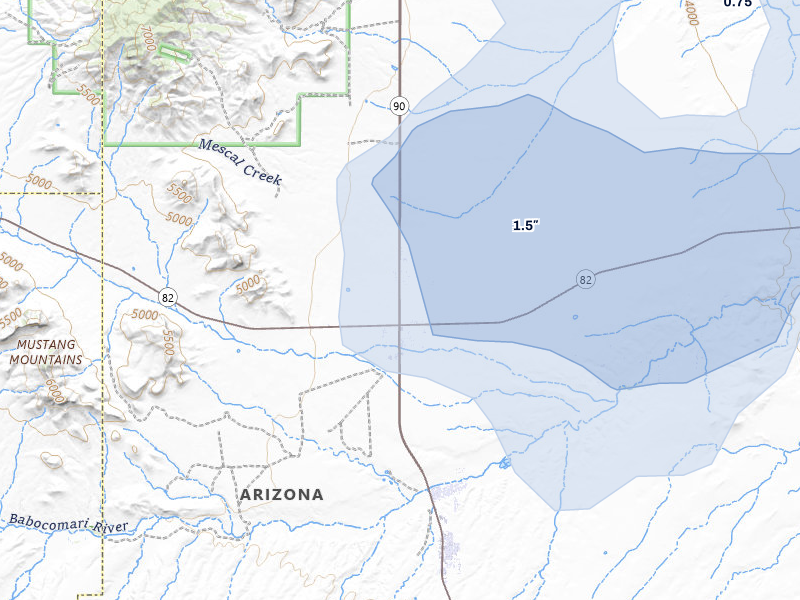 NEXRAD radar-signature map of the hail storm over Huachuca City, AZ on Aug 3, 2026