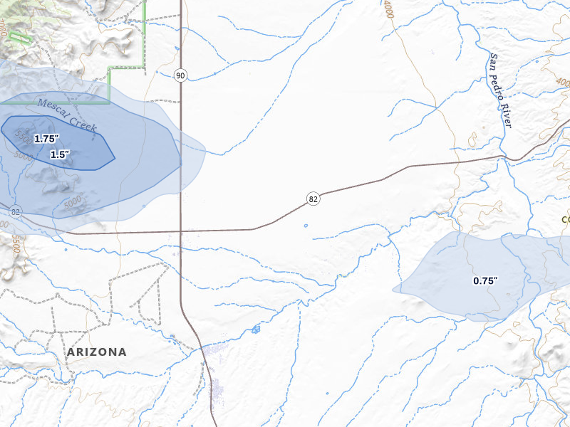 NEXRAD radar-signature map of the hail storm over Huachuca City, AZ on Aug 19, 2026