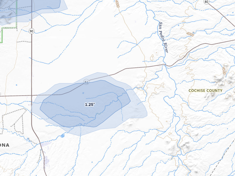 NEXRAD radar-signature map of the hail storm over Huachuca City, AZ on Aug 27, 2026