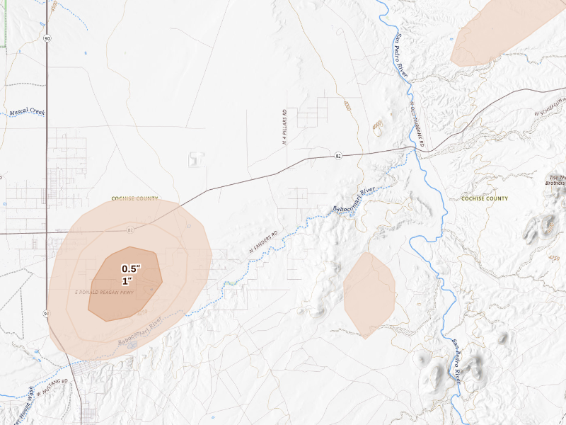 Radar-estimated hail-size map of the storm over Huachuca City, AZ