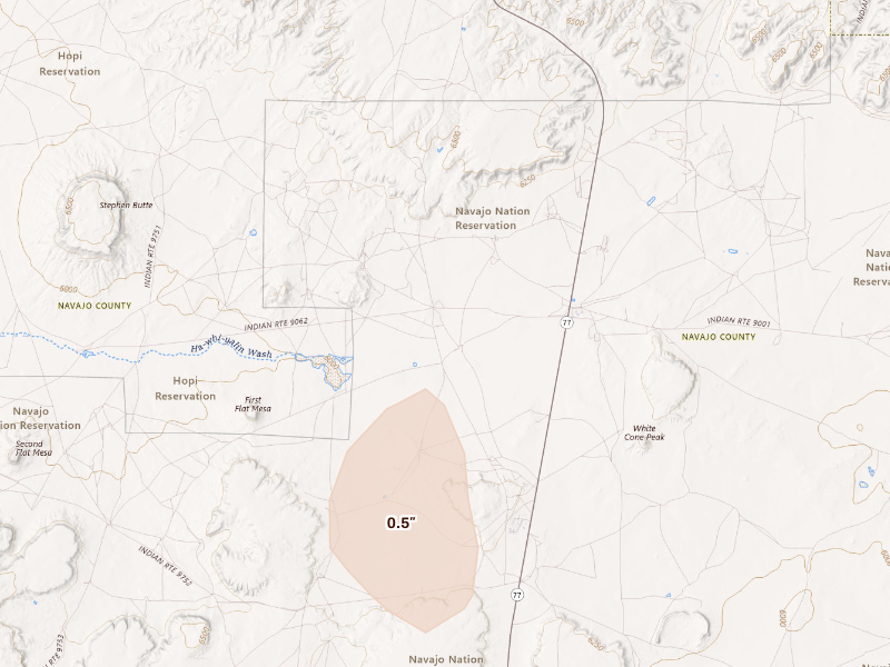 Radar-estimated hail-size map of the storm over Indian Wells, AZ