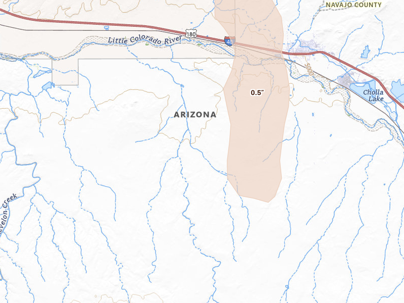 Radar-estimated hail-size map of the storm over Joseph City, AZ on Jul 18, 2026